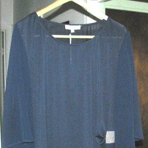 Solid Navy Blue Poly Spandex Blouse Top Size 2X Araxa NWT